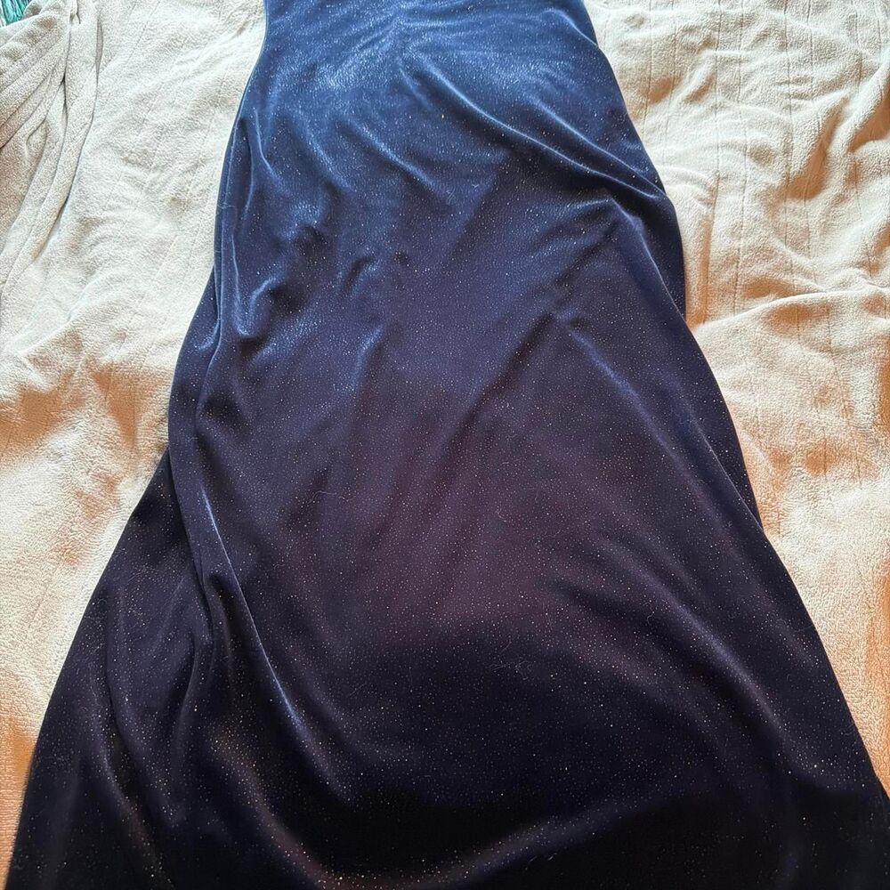 Vintage 90s Urban Girl Navy Blue Sparkle Velvet Maxi Dress  Size L